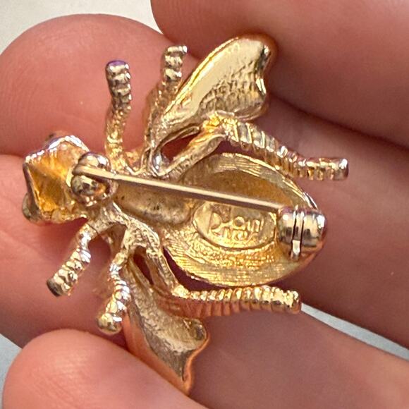 🎊HP!🎊JOAN RIVERS Pink Crystal Rhinestone Gold Tone Bee Brooch Pin - Picture 6 of 6